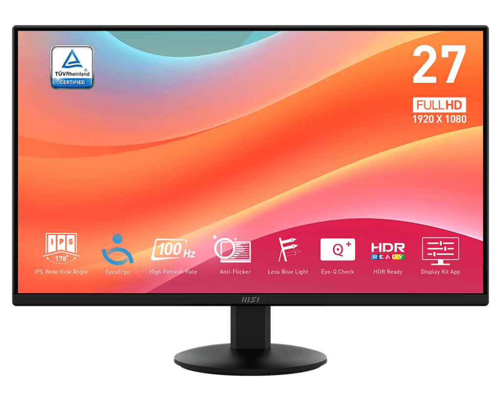 MSI PRO MP272L 27-Inch FHD Office Monitor - 1920 x 1080 IPS Panel, 4-Sided Frameless, 100 Hz Refresh Rate, Eye-Friendly Screen, Tilt-Adjustable - HDMI 1.4b, DP (1.2a)