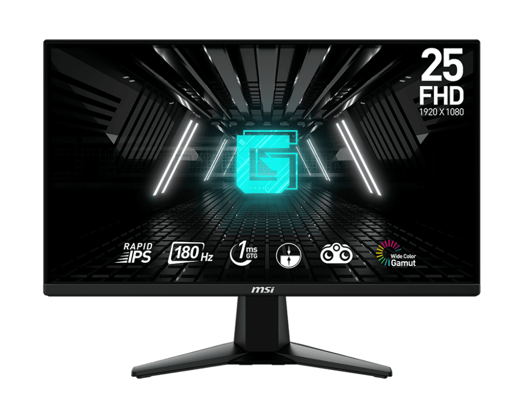MSI G255F 25 inch, FHD 1920x1080, 180Hz Refresh rate, 1ms(GtG) response time Rapid IPS panel, Built with Adaptive-sync technology